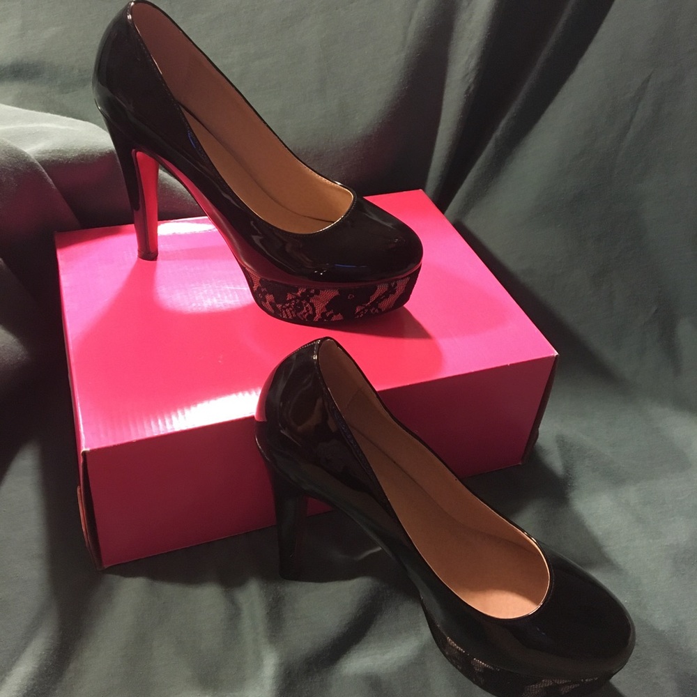 Black & Lace Platform Stiletto Heels